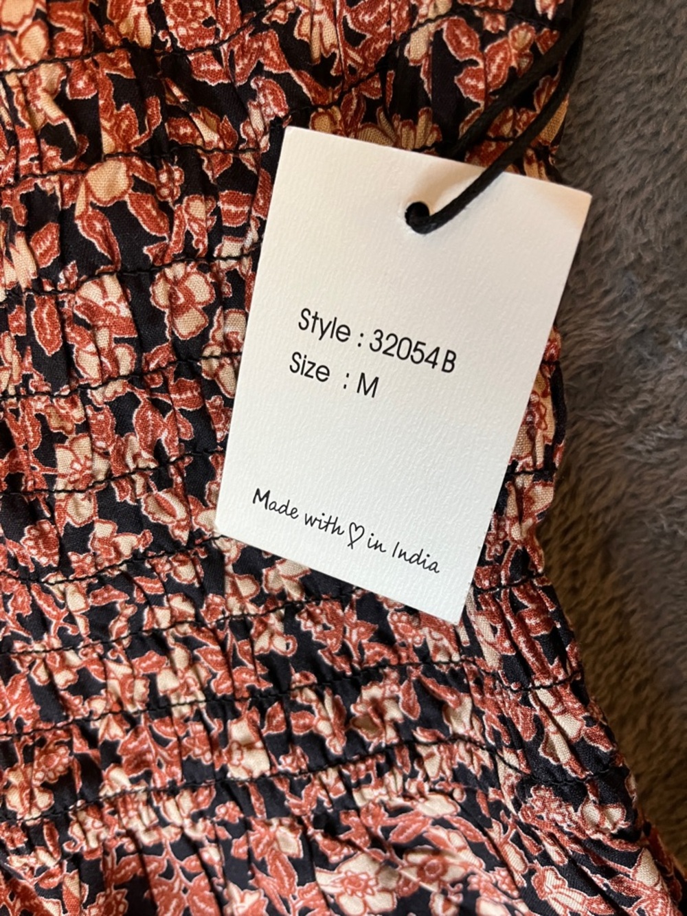 Japna Black Top with Rust Floral Print and V-Neckline - Picture 3 of 6